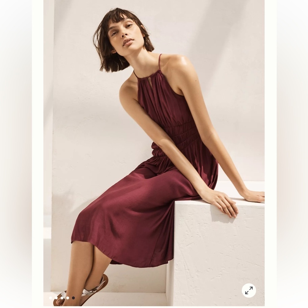 Anthropologie Moulinette Soeurs Smocked Halter Midi Dress, Burgundy, Size 0, EUC - Picture 6 of 7